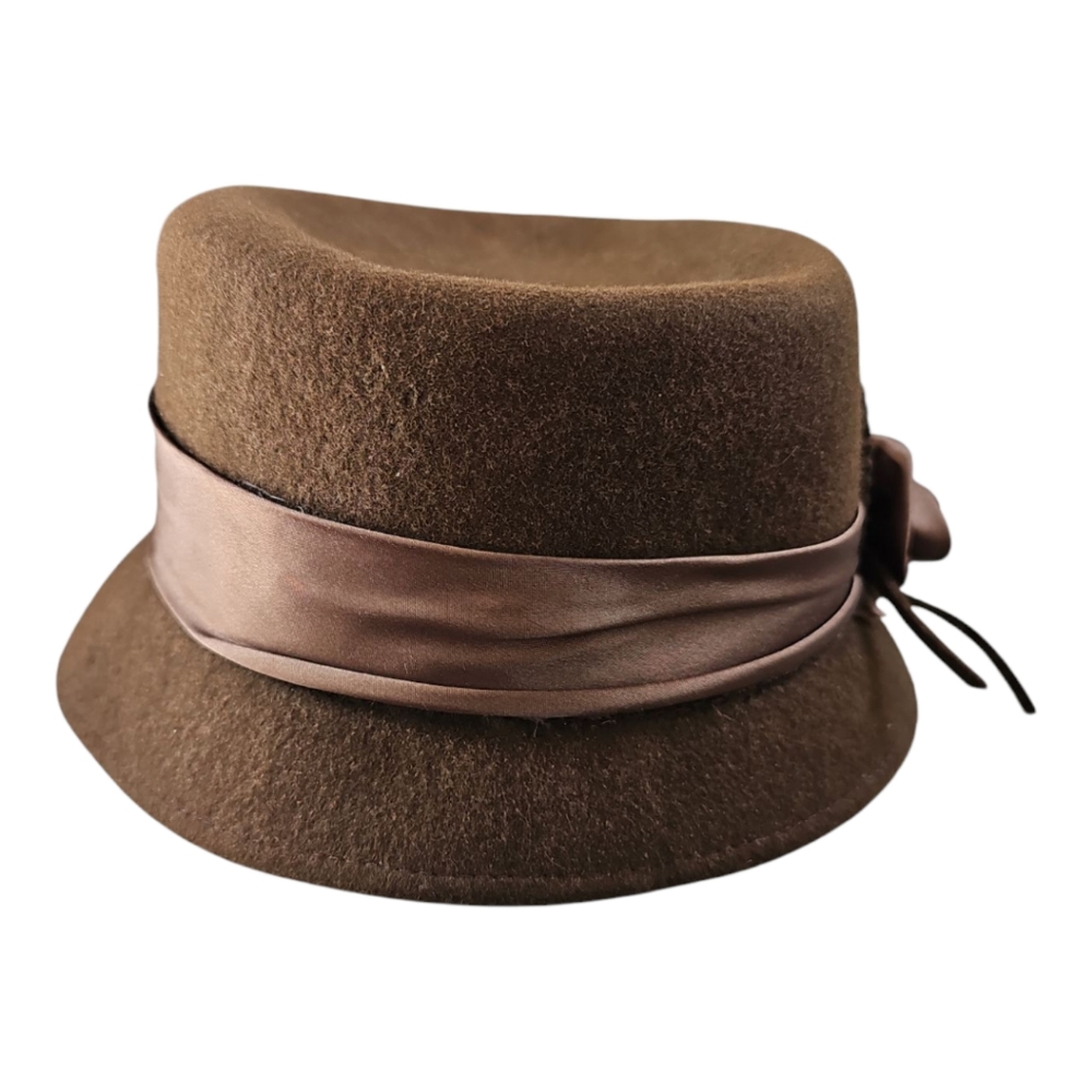 Vintage-Style Brown Felt Hat with Satin Rose Accent – 56 cm - Picture 2 of 8